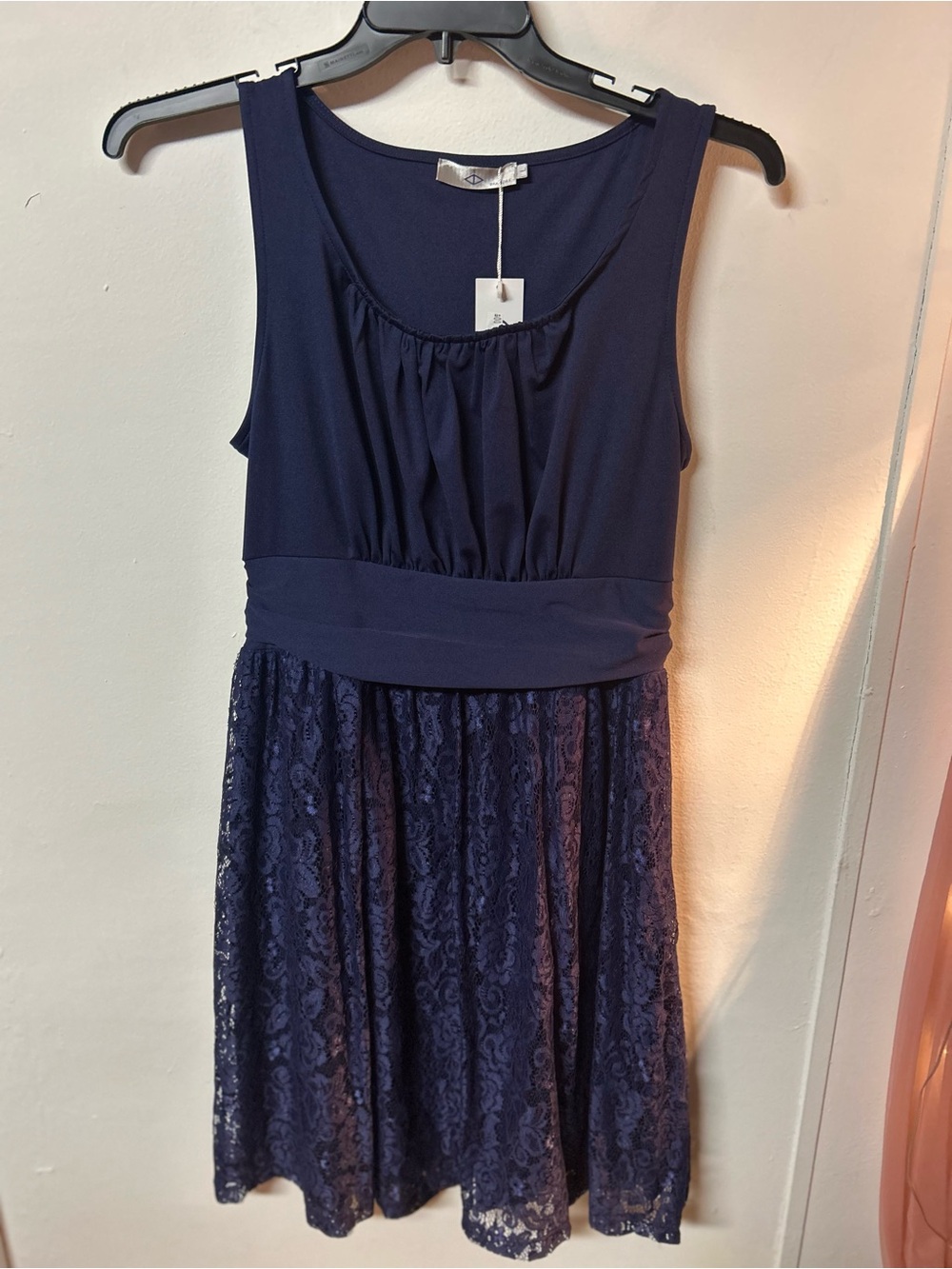 E&A D.R.K. Navy Blue Lace Fit & Flare Dress Size L NWT